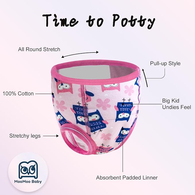 MooMoo Baby Training Underwear 10 Packs Absorbent Potty Training Pants for Boys and Girls Cotton Pee Pants 2T-9T