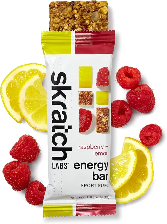 SKRATCH LABS Energy Bar | Raspberry + Lemon (12 pack) | Plant Based Healthy Snack | Low Sugar - 4g Protein | non-gmo, gluten free, soy free, vegan, kosher