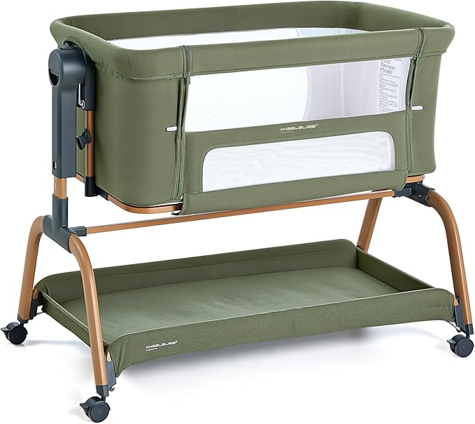 ANGELBLISS 3 in 1 Baby Bassinet, Rocking Bassinets Bedside Sleeper with Comfy Mattress and Wheels, 6 Height Adjustable Easy Folding Portable Bedside Crib for Newborn Infant (Green)