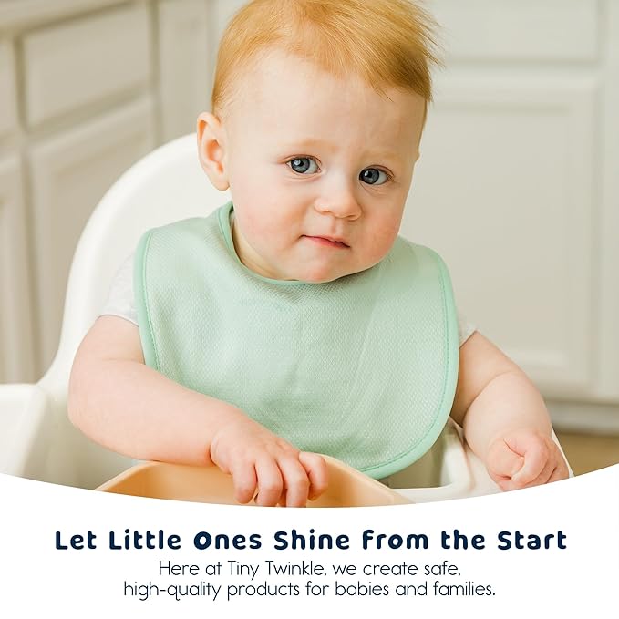 Tiny Twinkle 8 Pack Baby Food Bibs for Eating - Waterproof & Absorbent 6-12 Months Infant Bibs, OEKO-TEX Certified Drooling Bibs for Baby Led Weaning(Boy Macaron 8-Pack)