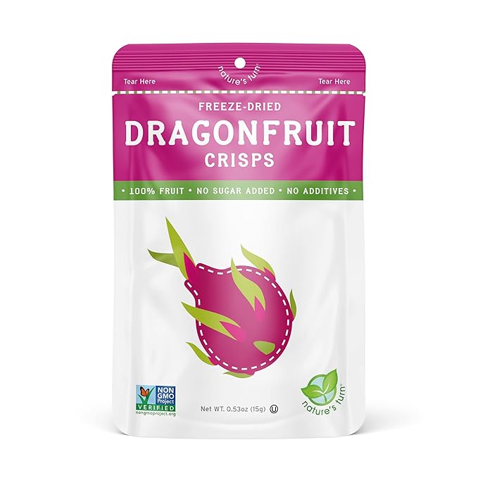Nature’s Turn Freeze-Dried Dragon Fruit Crisps – Healthy, Gluten-Free, Crispy & Delicious, Plant-Based Snack, Ideal for Cereal, Smoothies, School Lunches, & On-the-Go, Pack of 12 (0.53 oz Each)