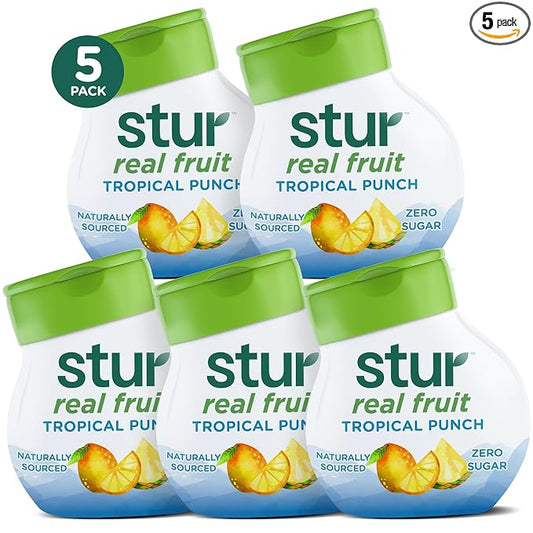 Stur Liquid Water Enhancer | Tropical Punch | Naturally Sweetened | High in Vitamin C & Antioxidants | Sugar Free | Zero Calories | Keto | Vegan | 5 Bottles, Makes 120 Drinks