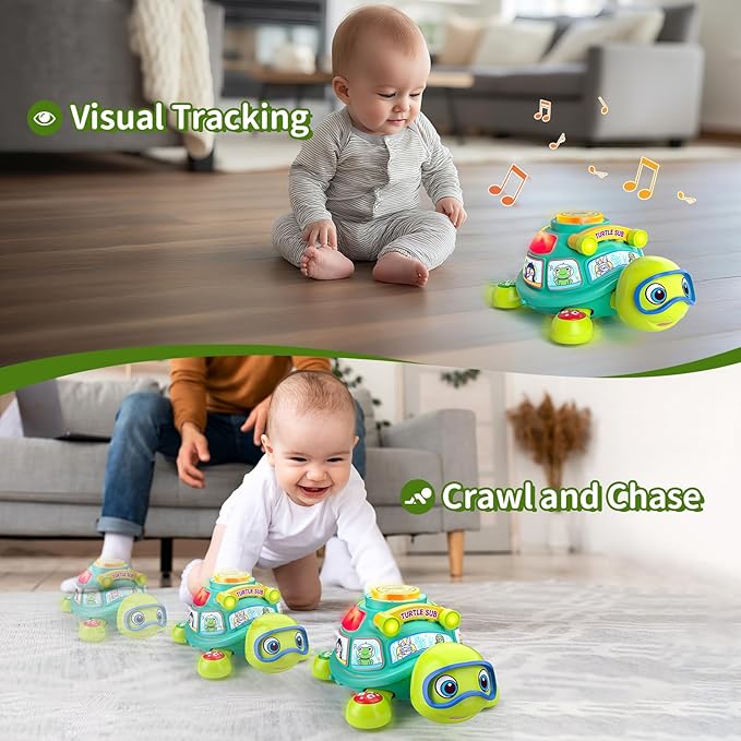 Baby Toys 6-12 Months, Musical Turtle Baby Crawling Toys 7 8 9 10 Months, Light up Infants Tummy Toy, Bilingual Educational Turtle, Gifts Present for Christmas Baby 4 5 6 12 Month
