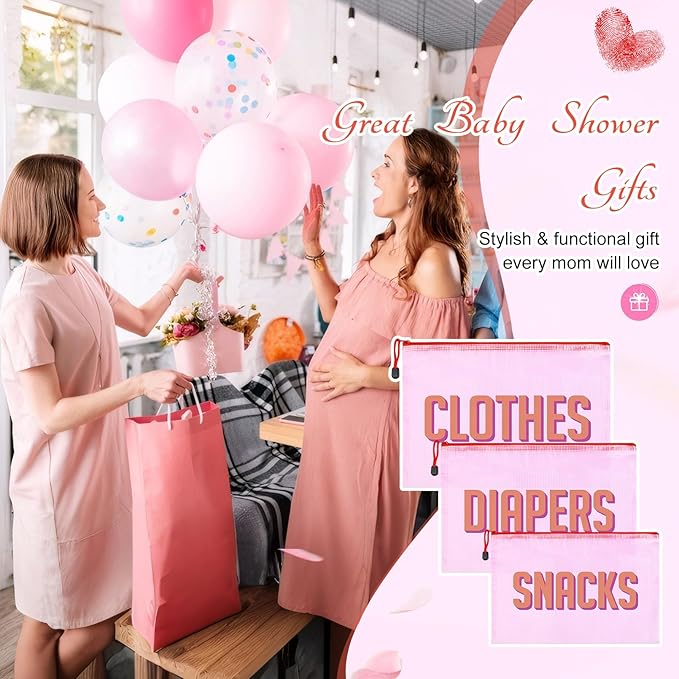 3pcs Hospital Bag Organizing Pouches for Labor and Delivery, Maternity Essentials Diaper Bag Organizer for Mom Travel (Pink, Large)