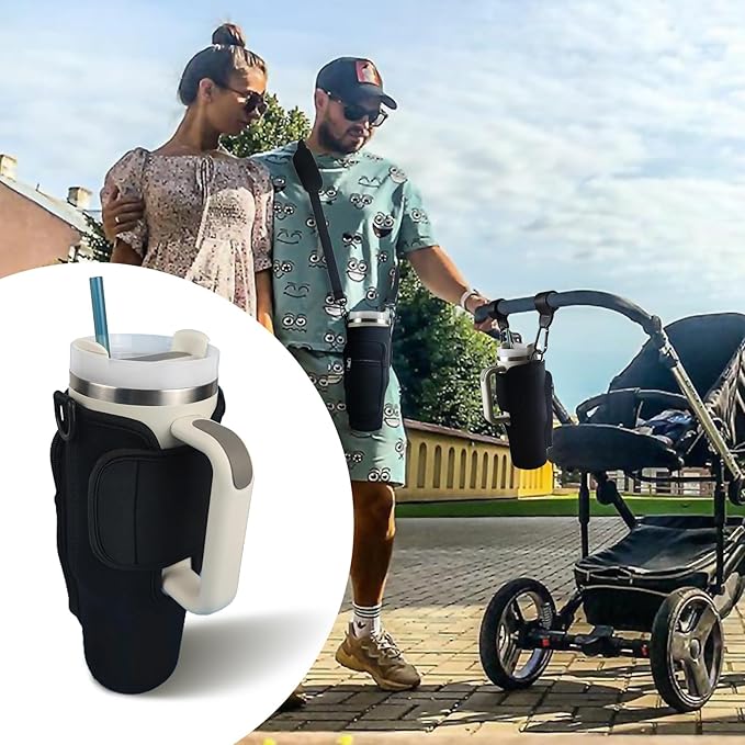 Stroller Cup Holder Compatible with Stanley,Stroller Cup Holder with Adjustable Strap and Pouch Taking Everywhere,Accessories for 30/40oz Stanley Cup