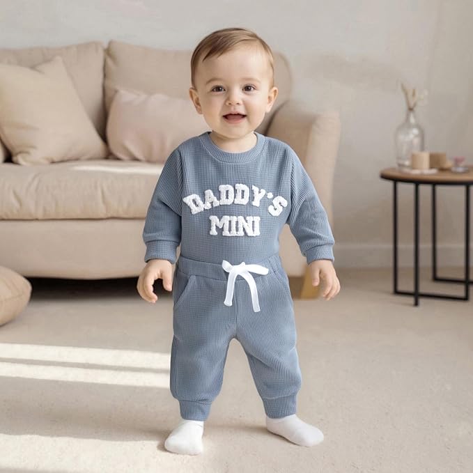Kupretty Baby Boy Clothes 3 6 12 18 Months Fall Winter Outfit Mama's Boy Embroidery Waffle Long Sleeve Romper Pants Set