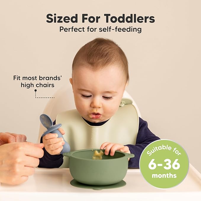 KeaBabies 2-Pack Baby Bowls with Suctions, Lids - Silicone Toddler Suction Bowls for Baby Boy, Girl, Kids, Food Grade Silicone, BPA-Free, Dishwasher Safe, Toddler Eating Essentials (Slate)