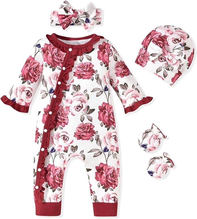 Aalizzwell Baby Girls Romper Outfit Fall Winter Clothes with Accessories