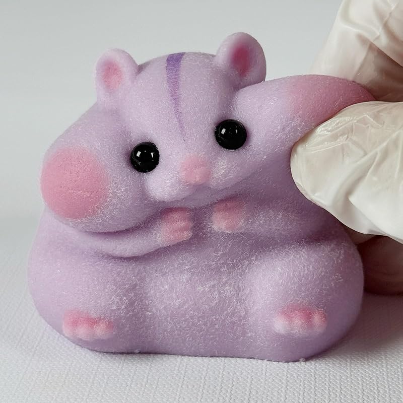Handmade Taba Squishy Hamster Toy, Cute Squishy Hamster Fidget Toy, Realistic Hamster Toy, Soft Silicone Mochi Furry Toy, Stress Relief Gift for Adults & Kids, Sensory Anxiety Plushie (Purple)