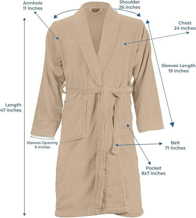 DAN RIVER Premium Cotton Terry Robes for Women and Men, Ultra Soft bathrobe with Adjustable Waist Belt and Pockets Pack of 1
