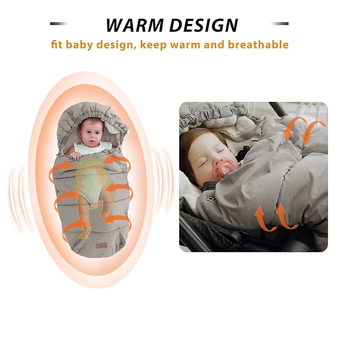 LAT Baby Warm Bunting Bag Universal,Stroller Sleeping Bag Cold Weather,Waterproof Toddler Footmuff(Detachable,Grey)