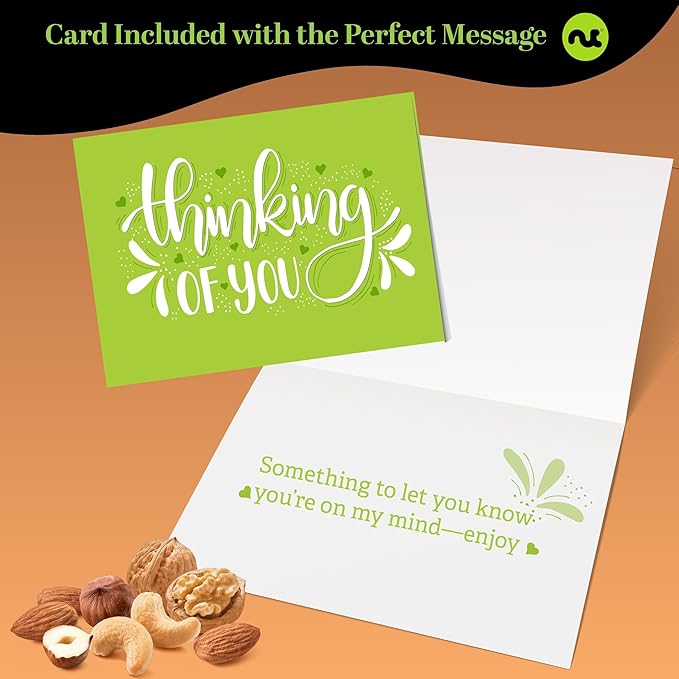 NUT CRAVINGS Gourmet Collection - Thinking of You, Nuts & Dried Fruits Tower Gift Basket, with TY Ribbon + Greeting Card (12 Assortments) Food Arrangement, Healthy Snack Care Package, Food Assortments