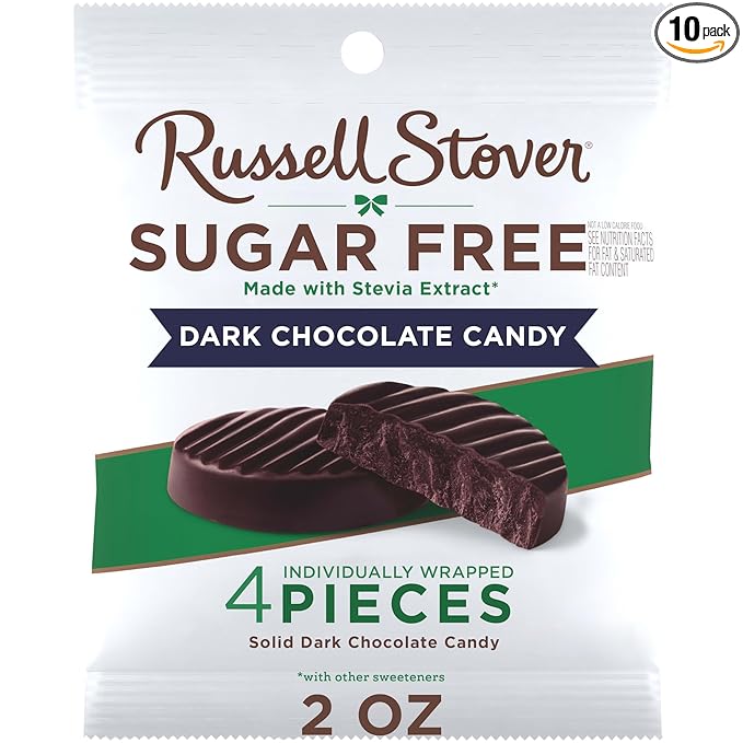 RUSSELL STOVER Sugar Free Dark Chocolate Medallions Candy, 2 oz. bag (Pack of 10)
