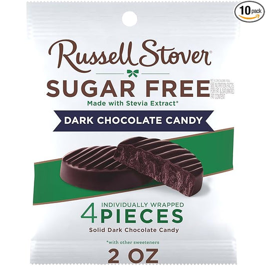RUSSELL STOVER Sugar Free Dark Chocolate Medallions Candy, 2 oz. bag (Pack of 10)