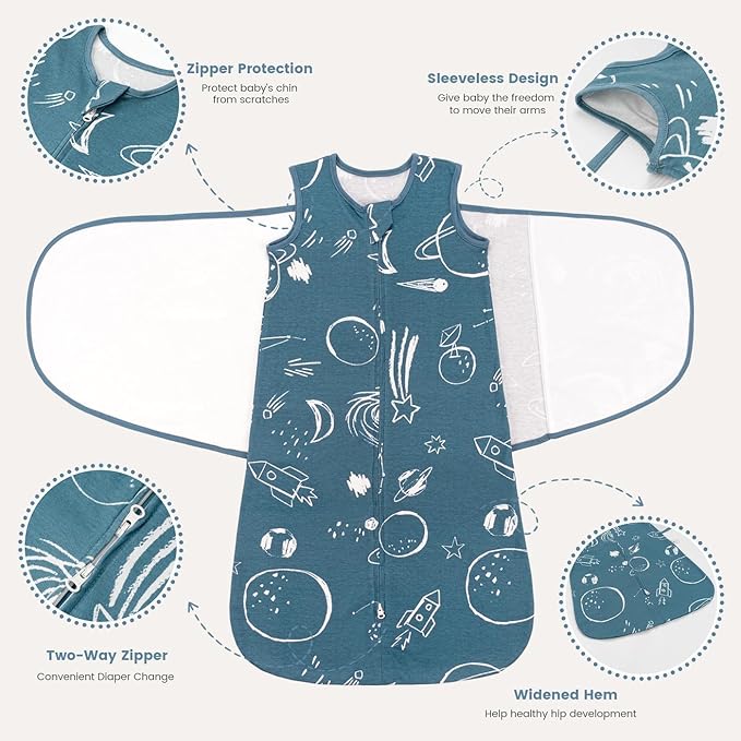 ZIGJOY Sleep Sack Swaddle 1.0 Tog Baby Wearable Blanket 100% Cotton Baby Swaddle Blanket for Newborns 6-12 Months Space&Blue