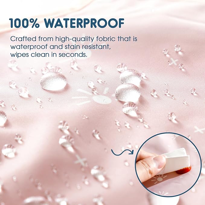 GRSSDER 3-pack Mess Proof Baby Feeding Bibs with Food Catcher Pocket, Soft Lightweight Waterproof Fabric Material with Zero Plastic-like Feel, Adjustable and Easy Clean Toddler Bibs for 6-36 Months