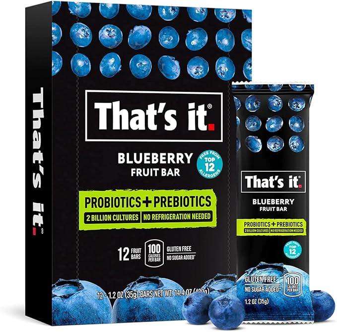 That's it. Blueberry Probiotic Fruit Bars, Helps Promote Healthy Gut & Digestion, No Refrigeration, 100% All Natural, Allergen Friendly (12 Pack)