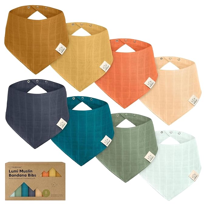 8-Pack Muslin Baby Bibs for Boys, Girls - Muslin Bandana Drool Bibs for Baby Girl & Boy, Drooling Newborn, Teething Toddler, Infant 0-36 Months, 100% Cotton Extra Absorbent & Soft (Eclipse)
