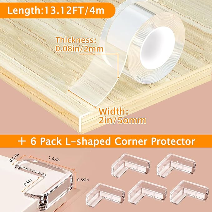 Clear Soft Corner Protectors for Furniture Strip,2 in x 13.12 FT Edge Bumper with 6 Corner Guards,Window Edge,Wall Protector,Table Corner Protectors and Fireplace in Family