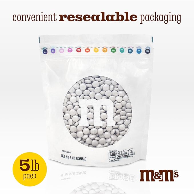 M&M’S WORLD Milk Chocolate Platinum Candy-5lbs of Bulk Candy in Resealable Pack for Candy Buffet,Birthday Parties,Theme Meetings,Sweet Stuff for DIY Party Favors or Edible Decoration