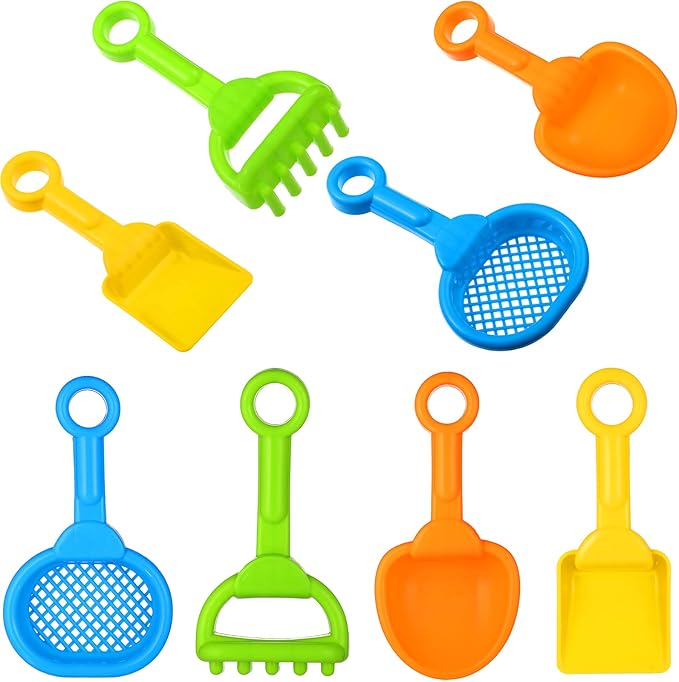 Skylety 8 Pieces Kids Beach Sand Shovels Colorful Plastic Rake Sand Sifter Toy Shovel for Teens Garden Summer Beach Toys(Fresh Style)