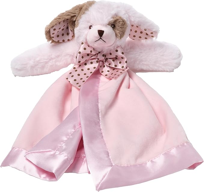 Bearington Baby Wiggles Snuggler, 15 Inch Pink Puppy Dog Plush Stuffed Animal Security Blanket Lovey for Babies
