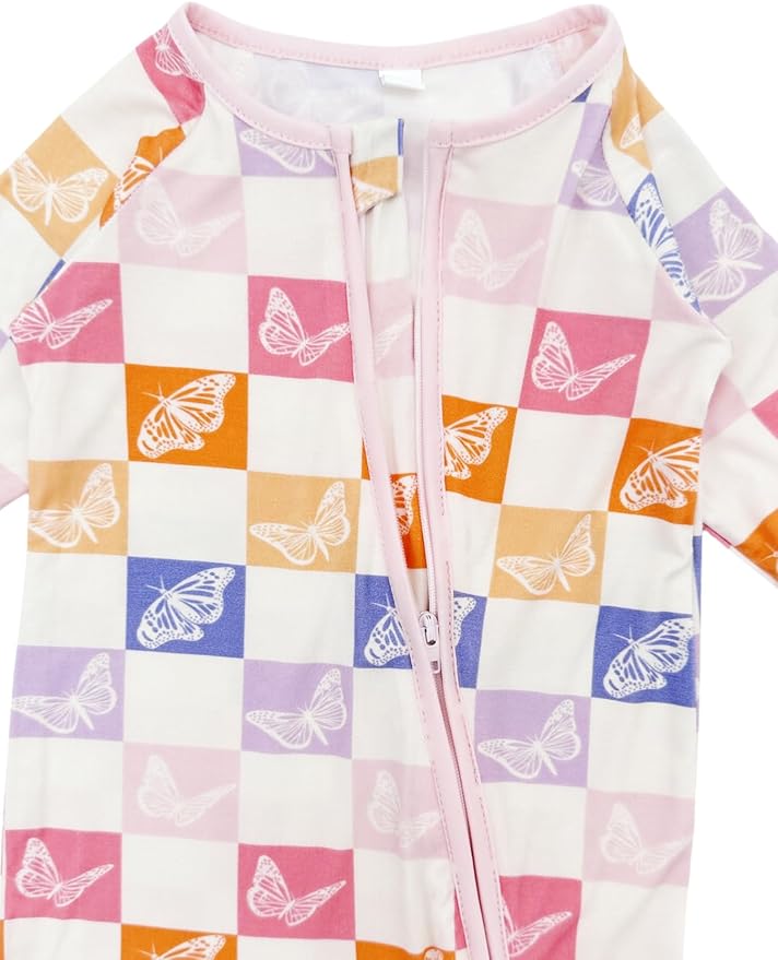 Bow Dream Bamboo Rayon Baby Boy Romper Footed Long Sleeve Footies Newborn Girl Clothes Footless with Zipper and Mitten Cuffs