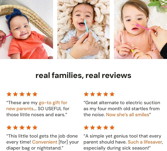 oogiebear: Baby Nose Cleaner & Ear Wax Removal Tool - Safe Booger & Earwax Removal for Newborns, Infants, Toddlers - Dual-Ended - Essential Baby Stuff, Diaper Bag, 2-Pack Orange with case