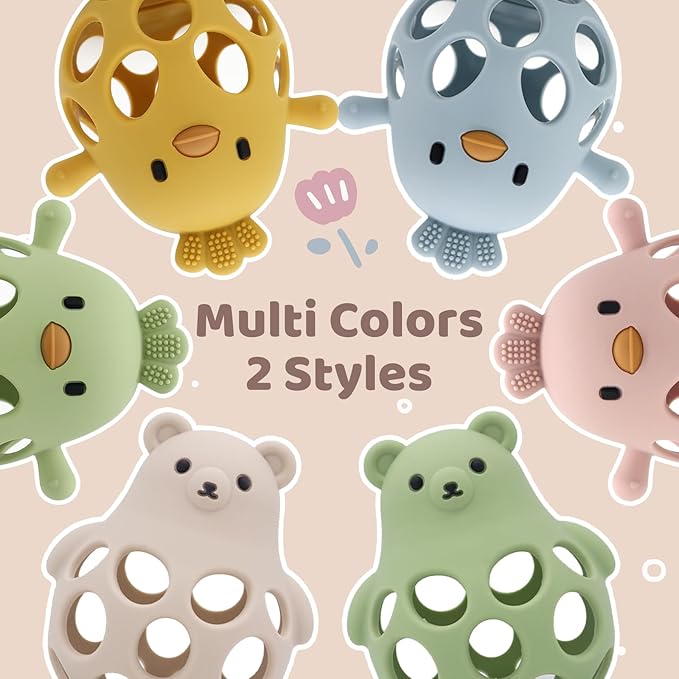 Baby Teething Toys Silicone Teethers - Babies Toys Chew Toys Food Grade Silicone for Sucking Needs, BPA Free for 0-6 6-12 Months(Pink White)