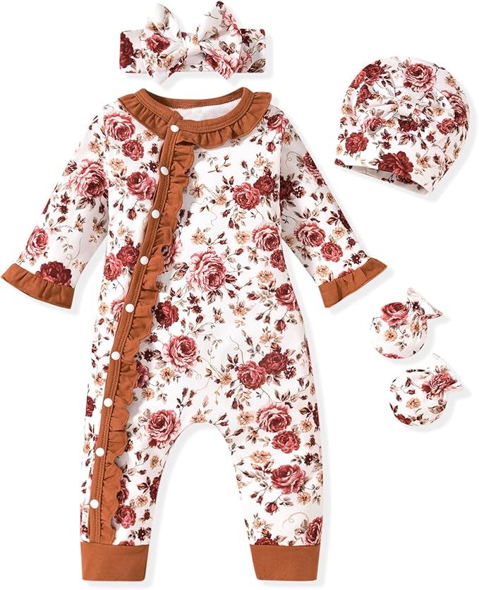 Aalizzwell Baby Girls Romper Outfit Fall Winter Clothes with Accessories