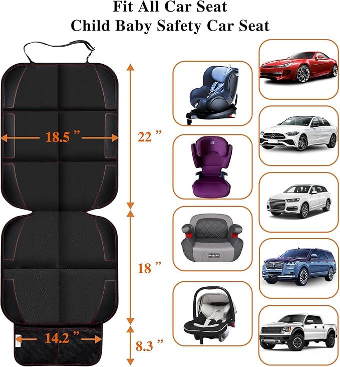 Car Seat Protector, Non-Slip Rubber Padded Backing Seat Protector for Child Seats, Waterproof Thickest Padding Car Seat Protector Under Baby Seat - No Imprint (Red-2pcs)