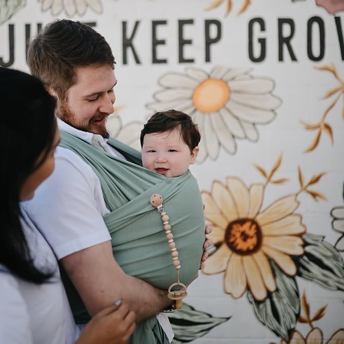 mushie Baby Wrap Carrier | Organic Cotton and Elastane | Infant Sling for Newborn and Babies 8-35 lbs (Roman Green)