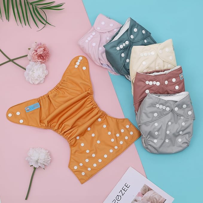 ALVABABY Baby Cloth Diaper 6 Pack with 12 Inserts One Size Cloth Diaper Covers Adjustable Washable Reusable for Baby Girls and Boys 6BM109