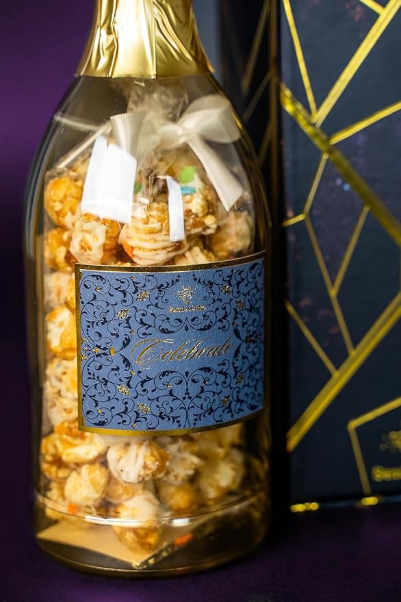 SendaCake Luxe Bubble Box with Caramel White Chocolate Popcorn, Ready to Gift, No Assembly Required - Happy Birthday Surprise - Unique Birthday Gift for Women, Men, Sister, Mom, Dad, Best Friend