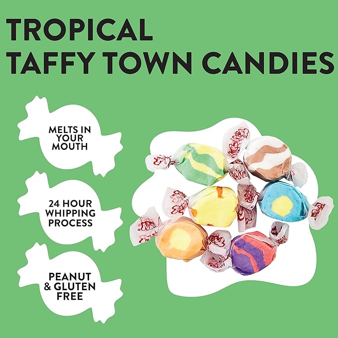 Taffy Town Candies- Tropical | Gourmet Taffy| Nougat-Style Candy| Soft & Delicious| Sumer Snack Treats| Party Good Candies| 5lbs