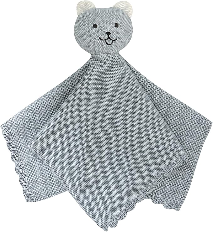 LAWKUL Baby Blanket Bear Lovey Soft Cuddly Security Blanket for Newborns Infants Boy Girl Knit Snuggle Comfort Blue 16x16in