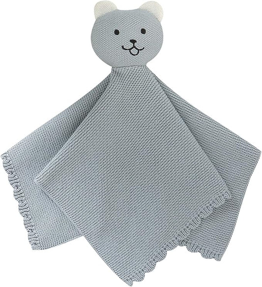 LAWKUL Baby Blanket Bear Lovey Soft Cuddly Security Blanket for Newborns Infants Boy Girl Knit Snuggle Comfort Blue 16x16in
