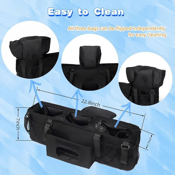 Double Stroller Organizer Compatible with BOB Duallie and Baby Jogger City Mini GT2 Double Stroller, Double Baby Stroller Accessories with 2 Cooler Pockets , Black(Empty Bag)