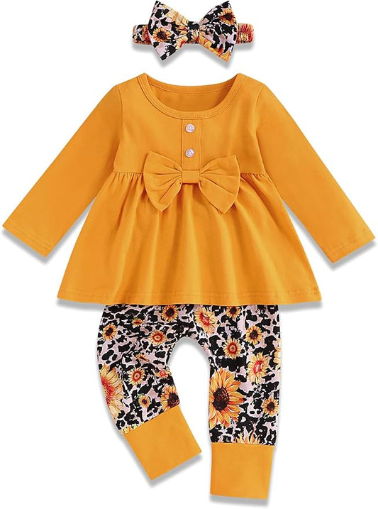 oklady Toddler Baby Girl Clothes Solid Color Ruffle Tops Floral Pants with Headband Fall Winter Cute Girl Outfits