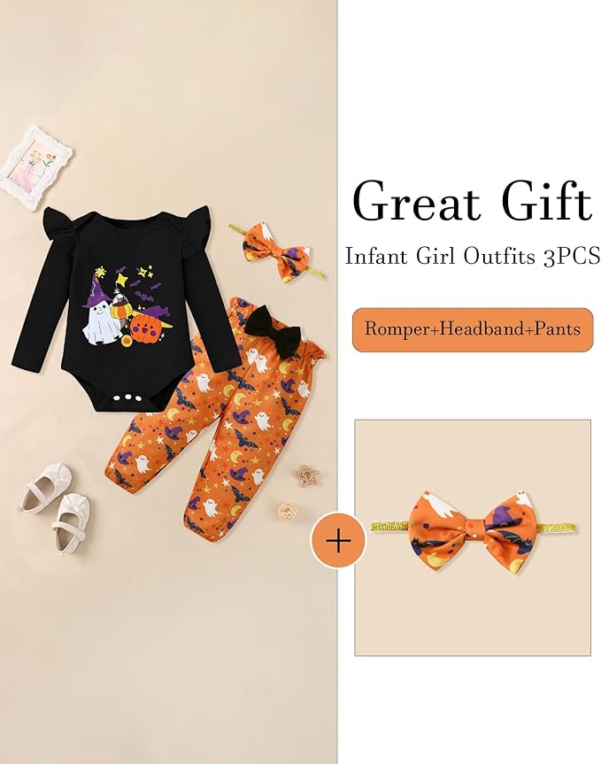 Baby Girl Clothes Newborn Infant Cotton Ruffle Romper+ Floral Pants + Headband Sets Fall Winter Outfits