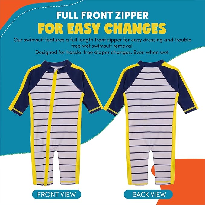SwimZip Boys' Long-Sleeve UPF 50+ Swimsuit for Baby, Toddler, & Little Boys