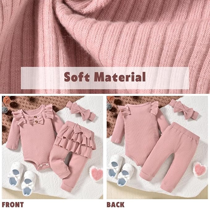 Aalizzwell Preemie Newborn Infant Baby Girls Clothes Ribbed Bodysuit Pants Set Fall Winter Outfits