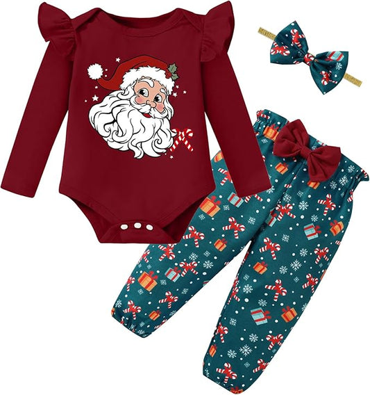 Baby Girl Clothes Newborn Infant Cotton Ruffle Romper+ Floral Pants + Headband Sets Fall Winter Outfits