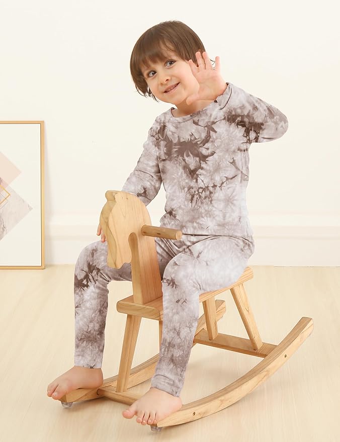 Jimonda Kids Toddler Soft Rayon From Bamboo Pajamas Long Sleeve Boys Girls Sleepwear Outdoor 4pcs Set Tops&Pants Tie Dye Pj