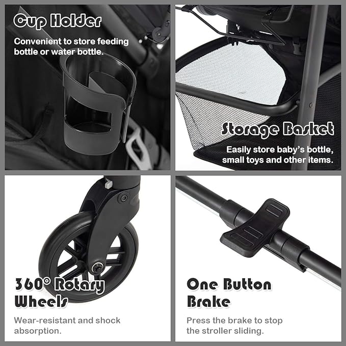 BABY JOY Baby Stroller, 2 in 1 Convertible Carriage Bassinet to Stroller, Pushchair with Foot Cover, Cup Holder, Large Storage Space, Wheels Suspension, 5-Point Harness (Black)