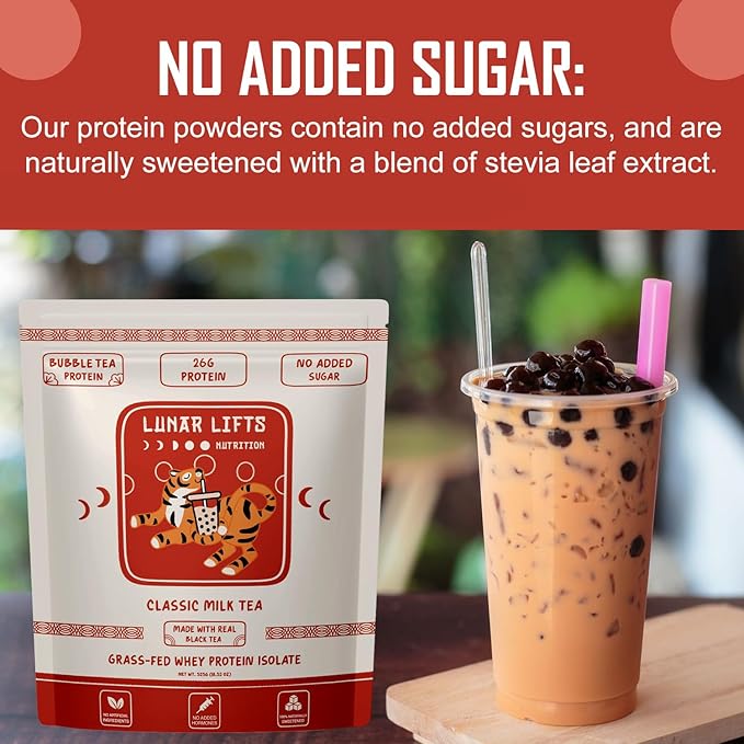 Classic Milk Tea Boba Protein Powder | Whey Protein Isolate | 26g Grass Fed Whey Protein Powder | No Added Sugar or Artificial Ingredients | Bubble Tea