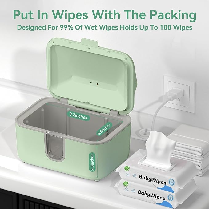 Chefhandy Baby Wipe Warmer, Wipe Warmer and Baby Wet Wipes Dispenser with UV Light Sanitizer,Baby Wipes Warmer for Babies,3 Heat Modes,Night Light,Heating Silence,Large Capacity Wipes Warmer (Green)