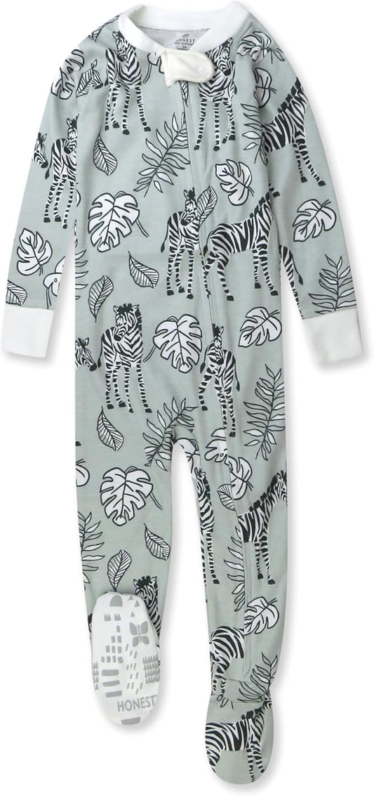 HonestBaby Non-Slip Footed Pajamas One-Piece Sleeper Zip-Front Pjs 100% Organic Cotton for Baby Girls