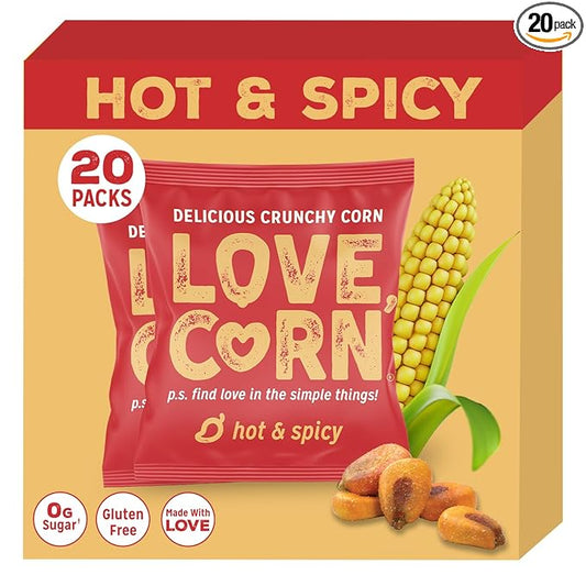 LOVE CORN | Habanero Chilli Delicious Crunchy Corn | 0.7oz, 20 bags | Low-Sugar, Gluten-Free, Plant Based, Non-GMO