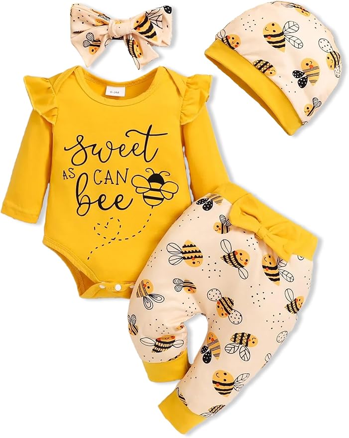 Baby Girl Clothes Newborn Infant Outfits Cute Summer Clothes Spring Romper Set+Hat+Headband